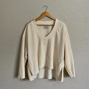 Urban Outfitters White/Cream Ribbed V Neck Sweater
